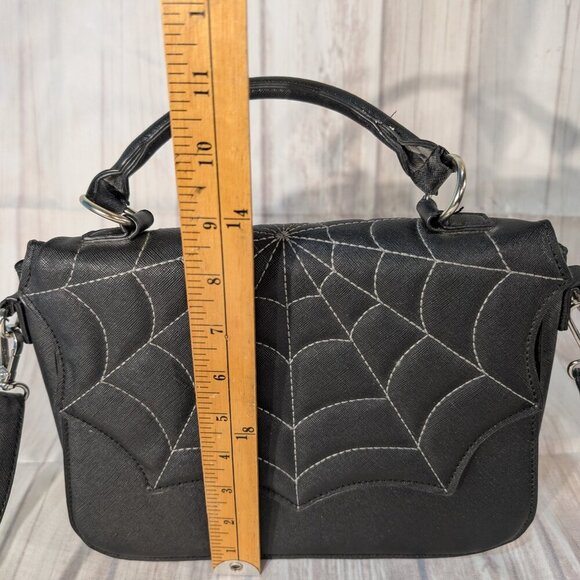 Mad Engine Black Spider Web Halloween Shoulder Handbag Purse - Picture 3 of 7